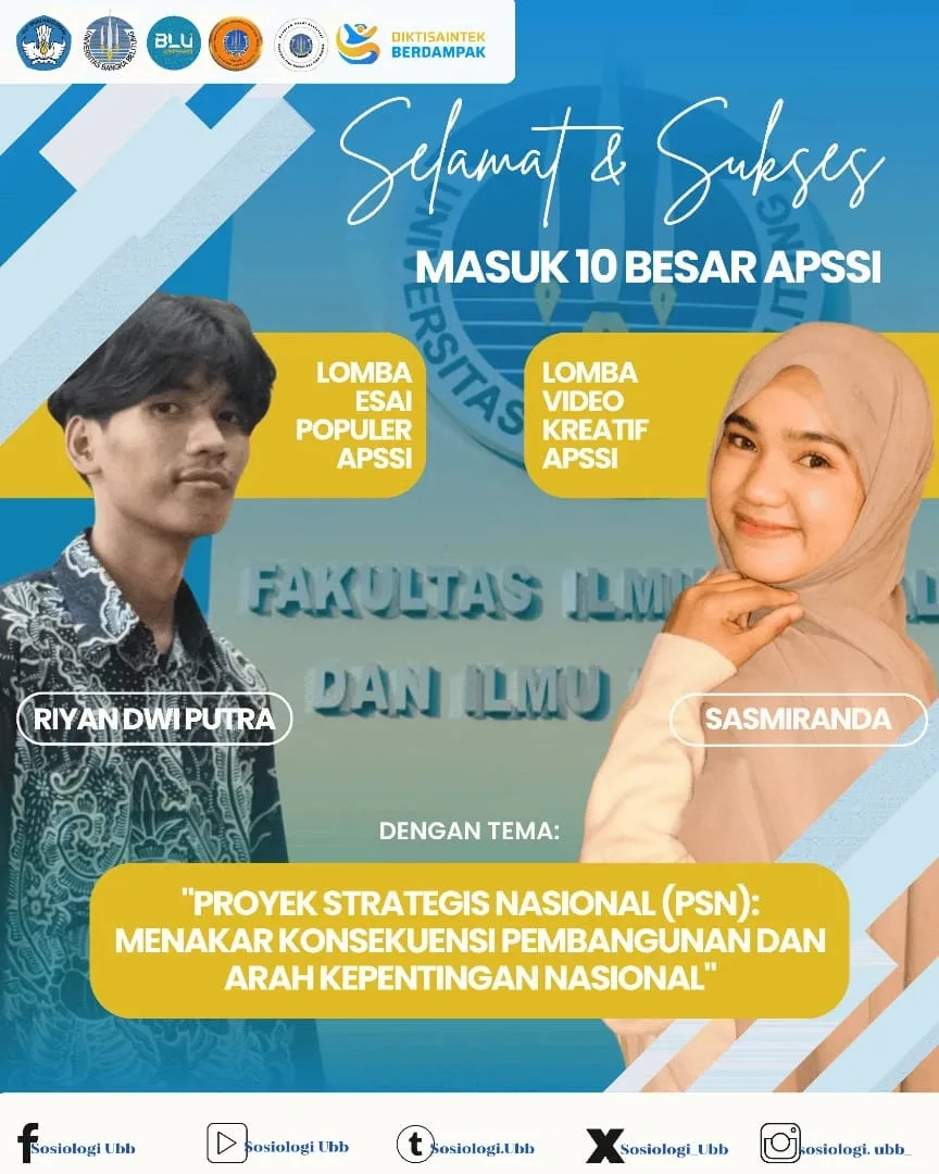 Mahasiswa Sosiologi UBB Masuk 10 Besar APSSI pada Lomba Esai dan Video Kreatif Nasional